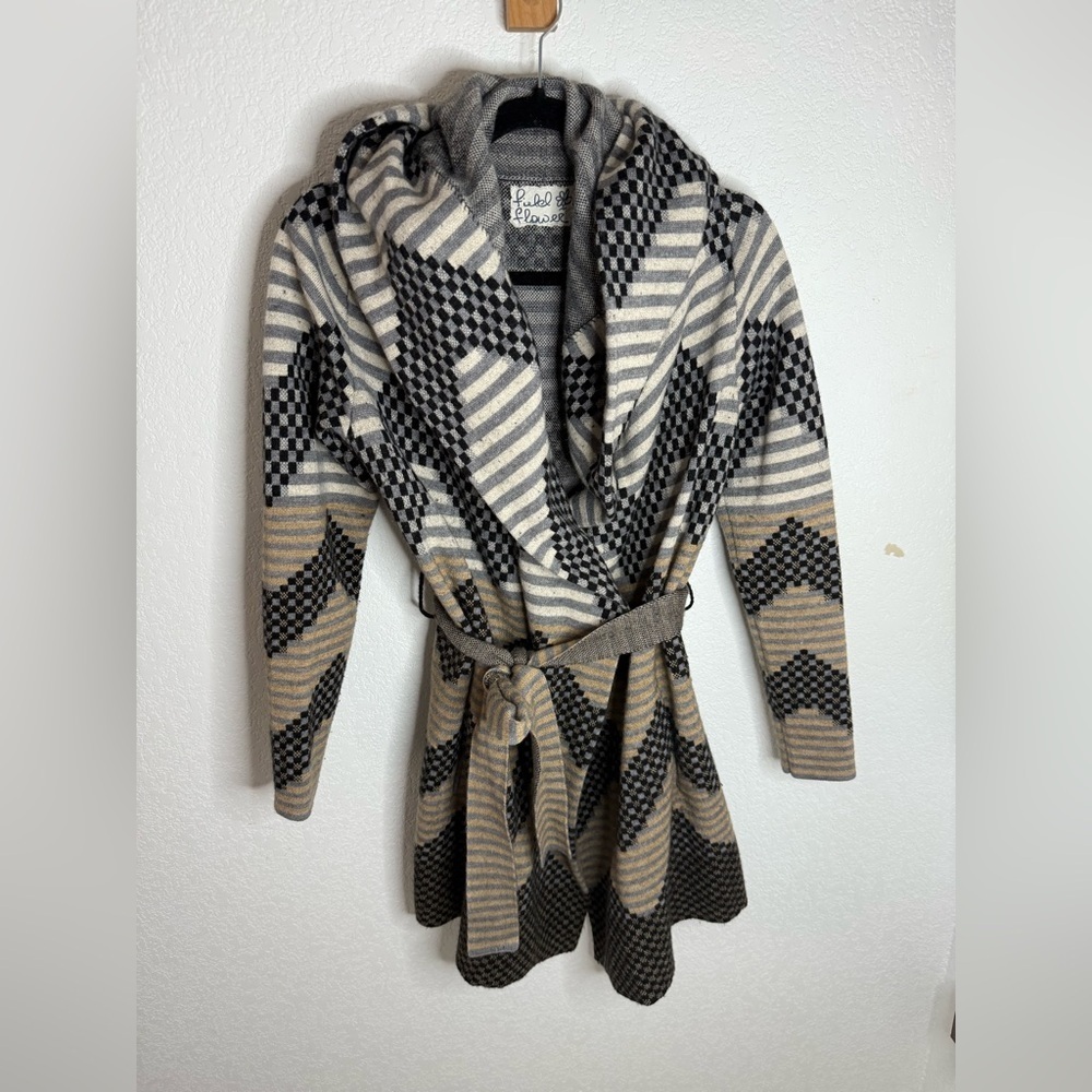 Wool blend Striped Hooded Cardigan with Belt